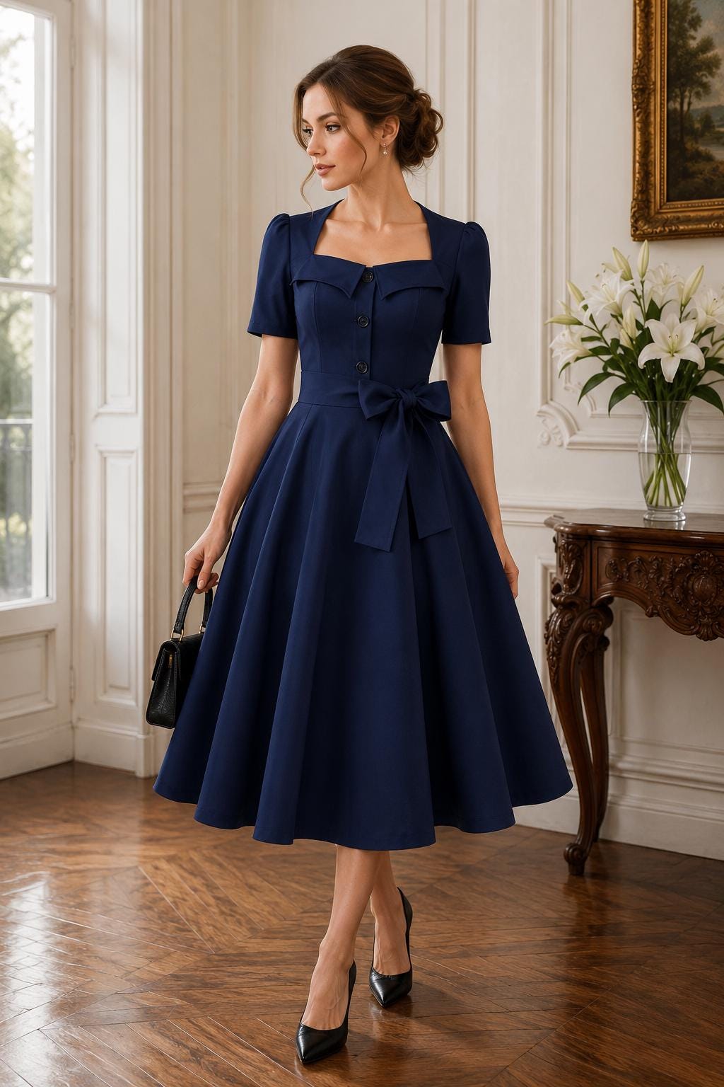 Women’s Black Vintage Midi Dress