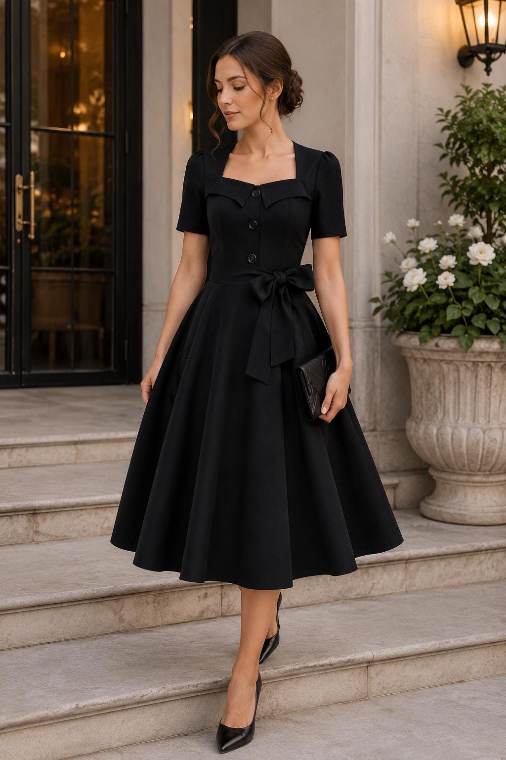 Women’s Black Vintage Midi Dress - Image 3