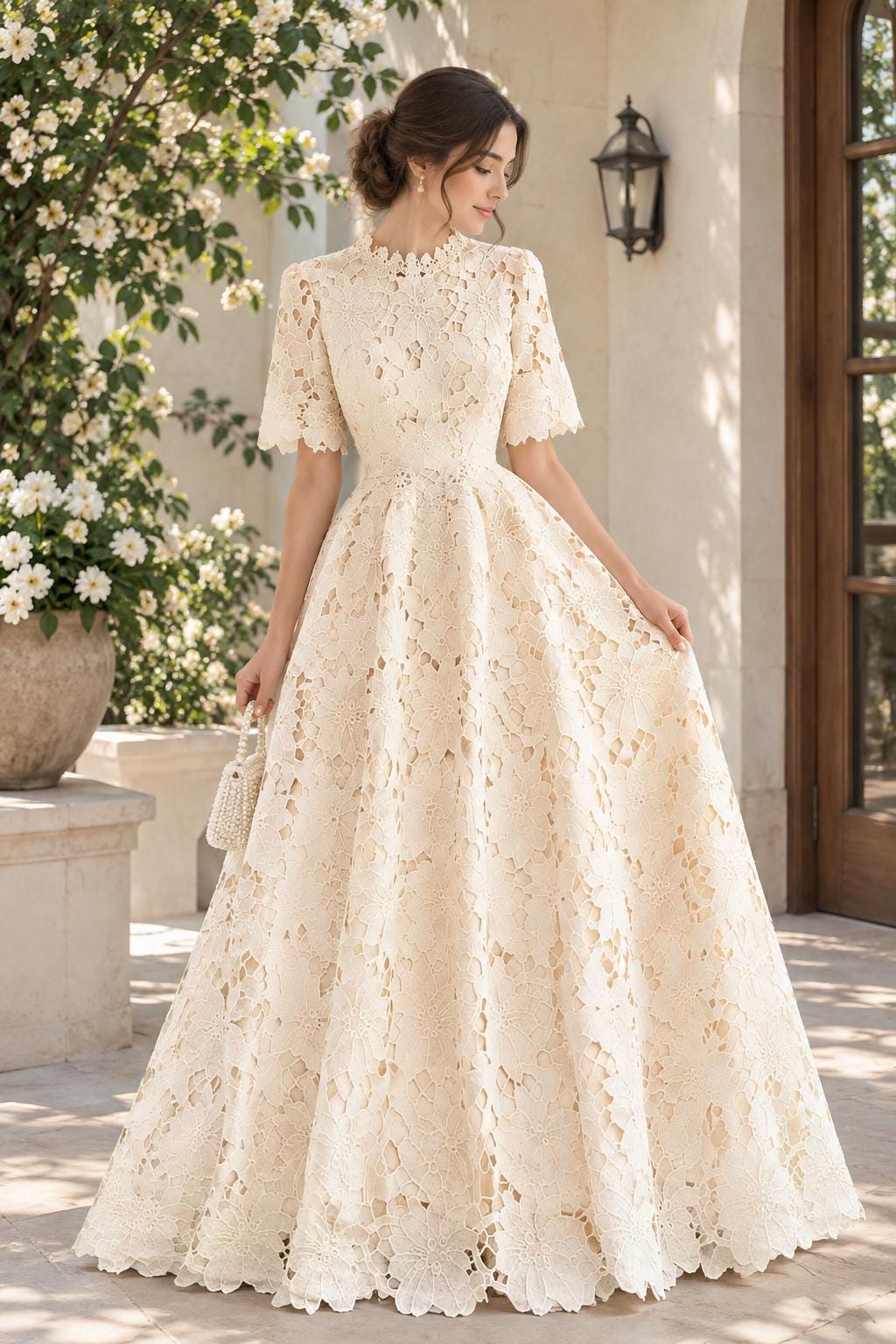 Women’s Ivory 3D Floral Lace Maxi Dress - Image 2