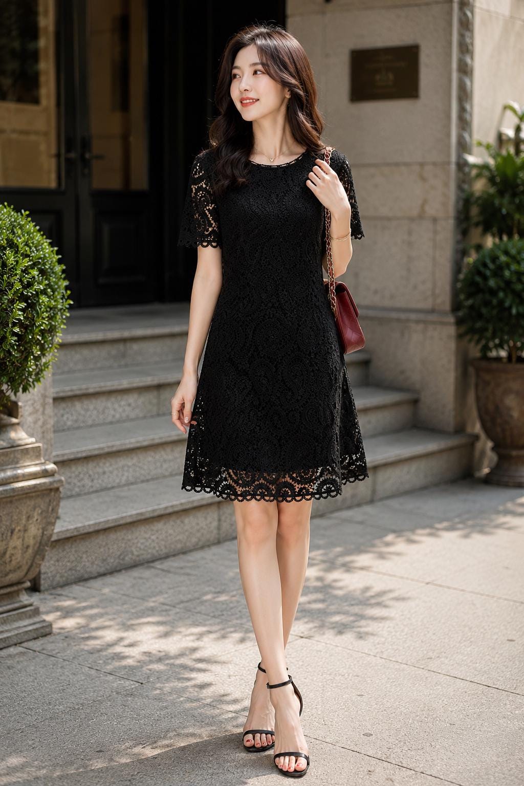 Short Sleeve Crew-Neck A-Line Cocktail Dress