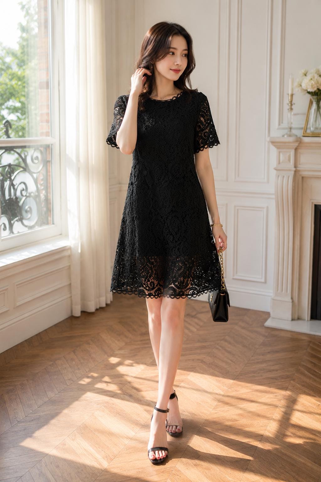 Short Sleeve Crew-Neck A-Line Cocktail Dress - Image 2