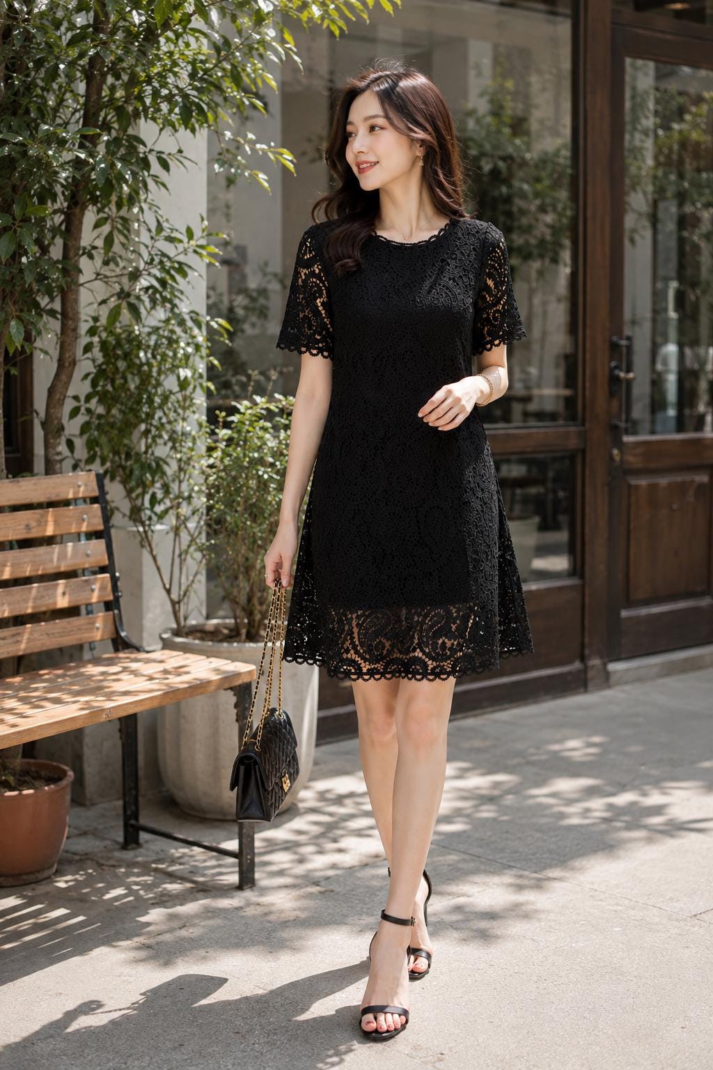 Short Sleeve Crew-Neck A-Line Cocktail Dress - Image 3