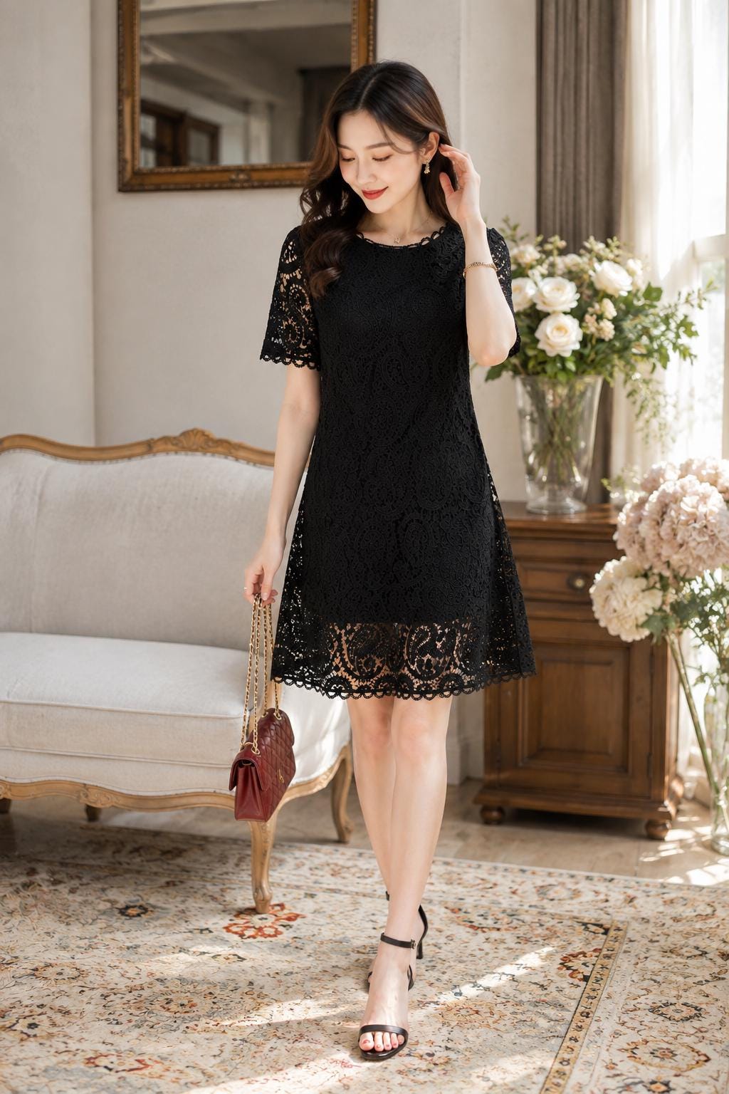 Short Sleeve Crew-Neck A-Line Cocktail Dress - Image 4