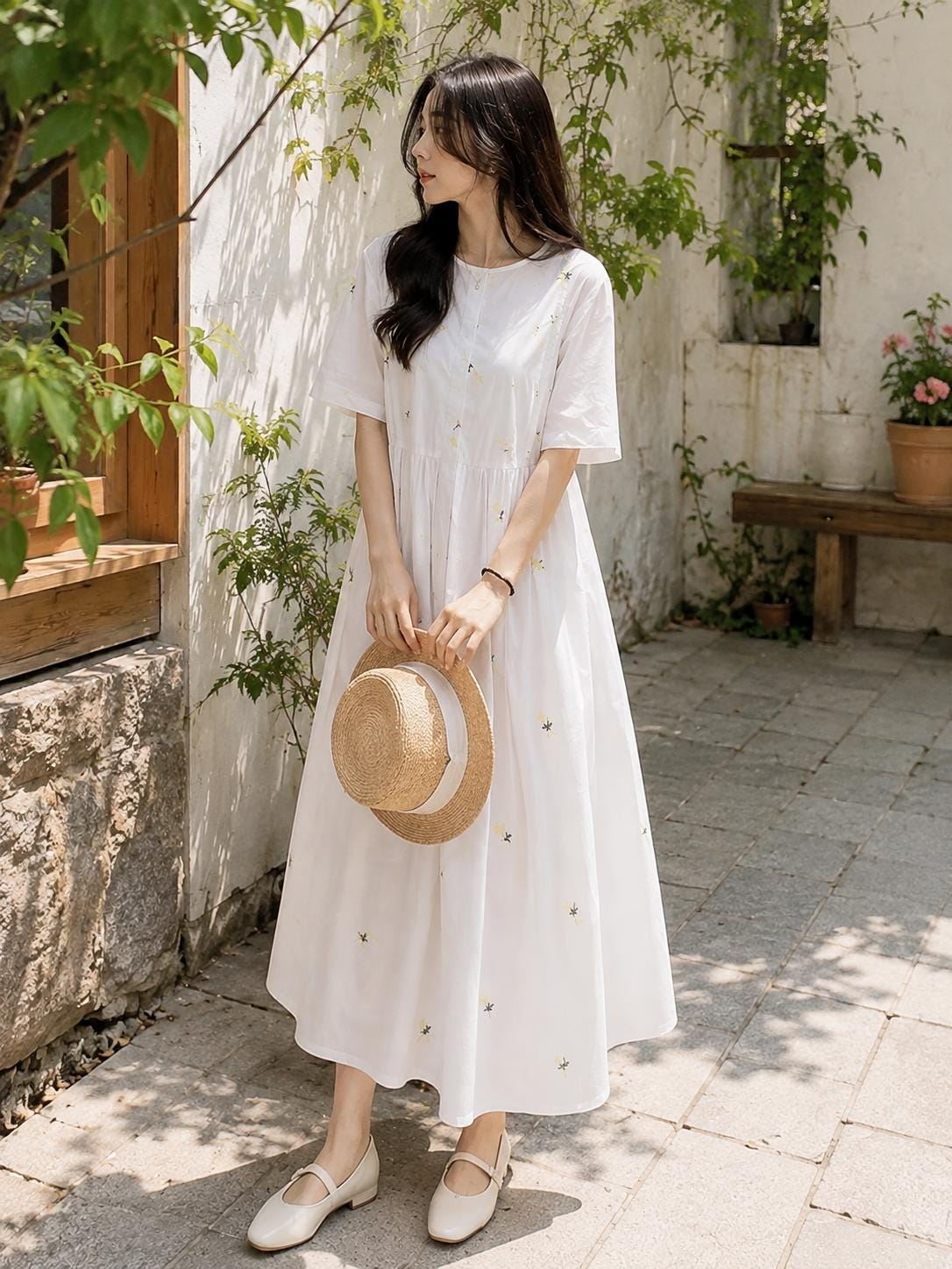 Women’s White Embroidered Maxi Dress